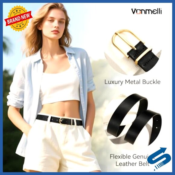 3 Pack Faux Leather Belts Gold Buckle Women\'s Dress Casual Size M main image 2